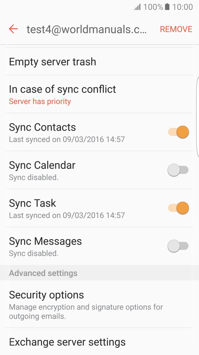 Press the required data types to turn synchronisation on or off.