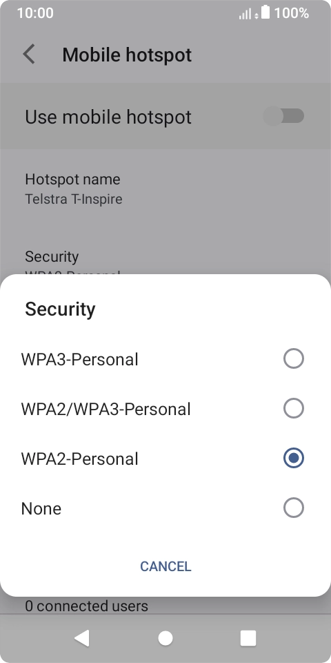 Press WPA3-Personal to password protect your Wi-Fi hotspot.