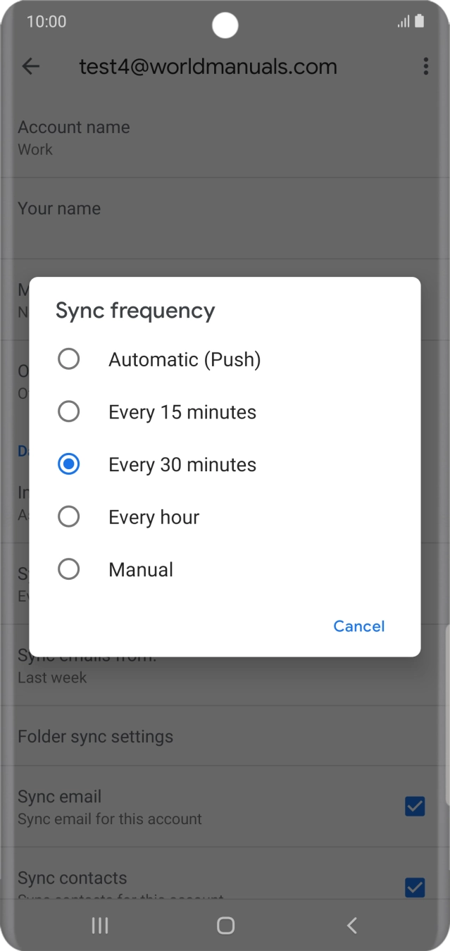 Press the required setting.
