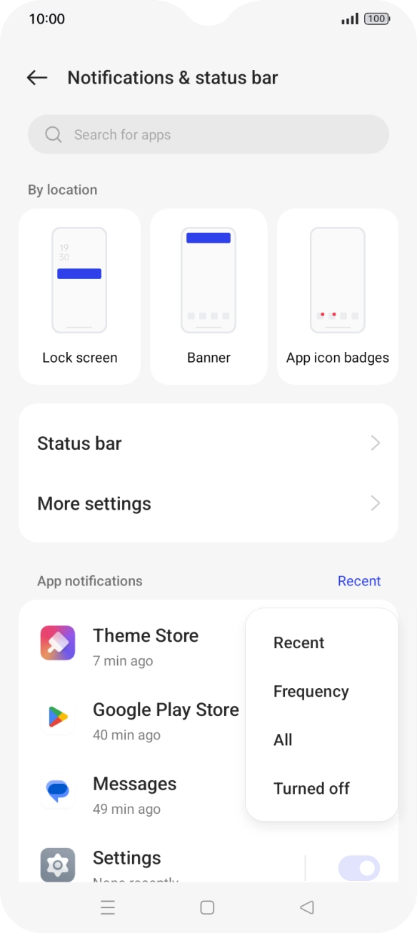 Press the required setting.