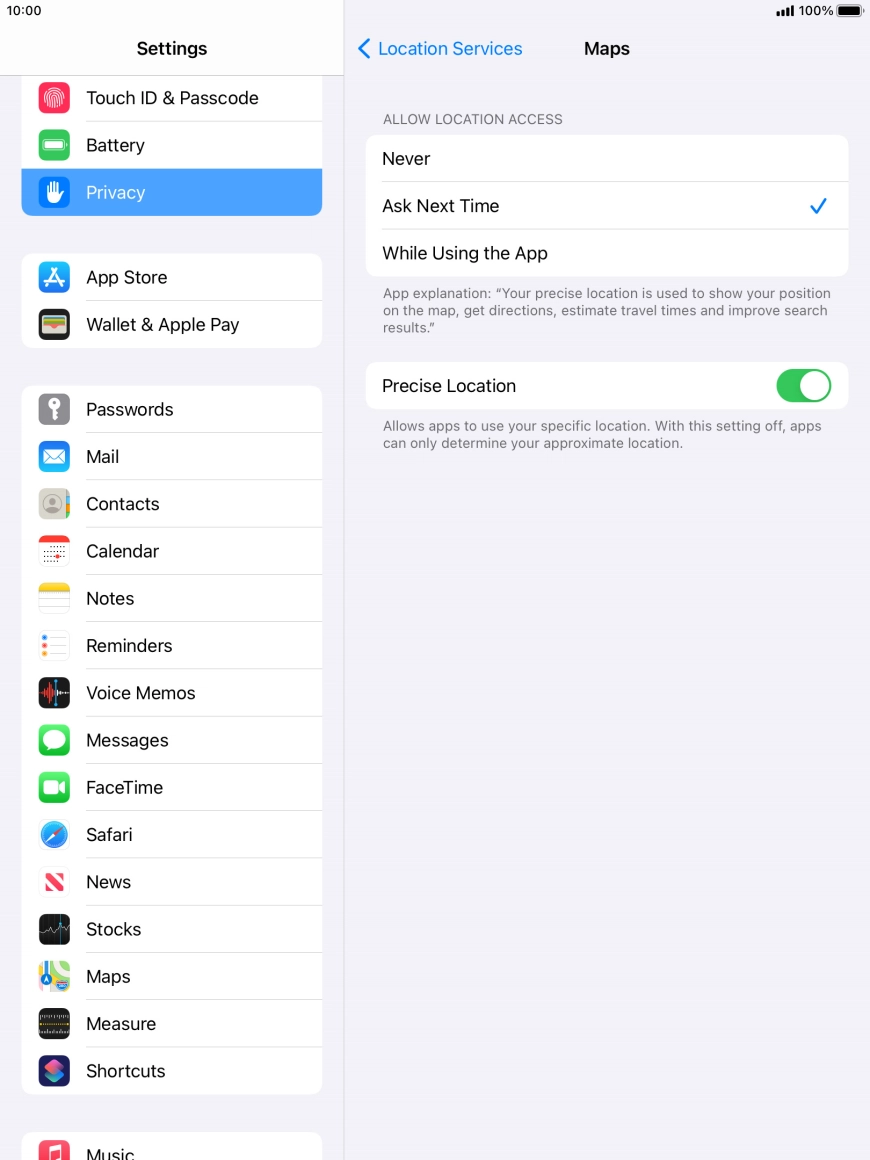 Press the required setting to turn the function on or off.