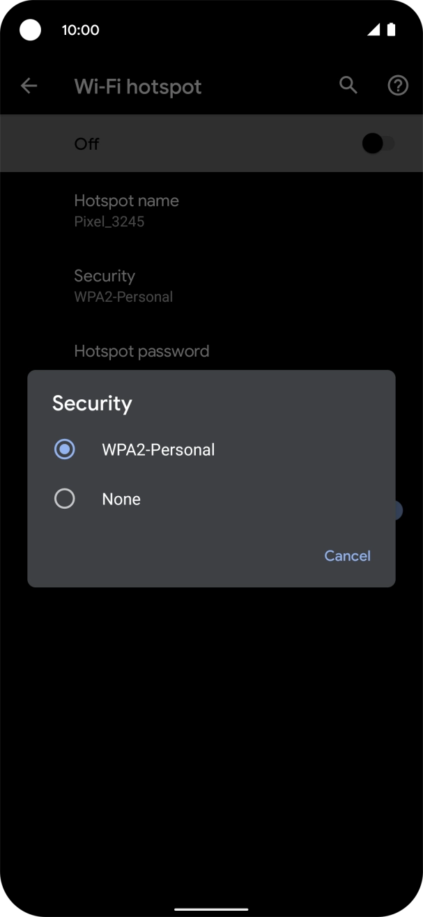 Press WPA2-Personal to password protect your Wi-Fi hotspot.