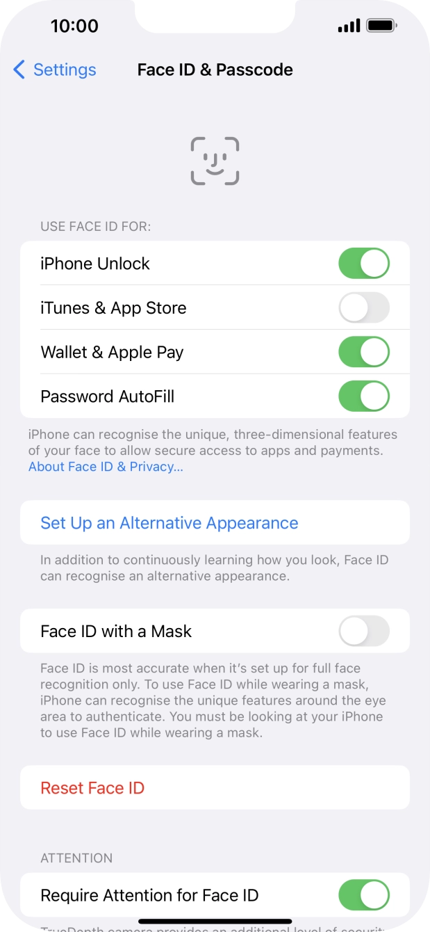 Press the indicators next to the required settings to turn them on or off.