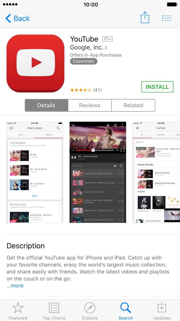 Press INSTALL and wait while YouTube is installed.