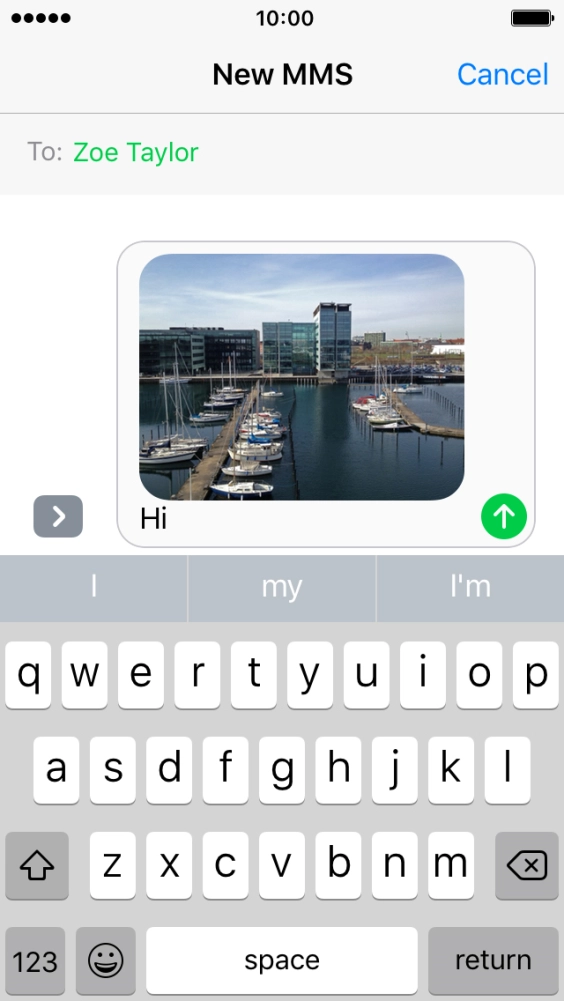 Write the text for your picture message and press the send icon.
