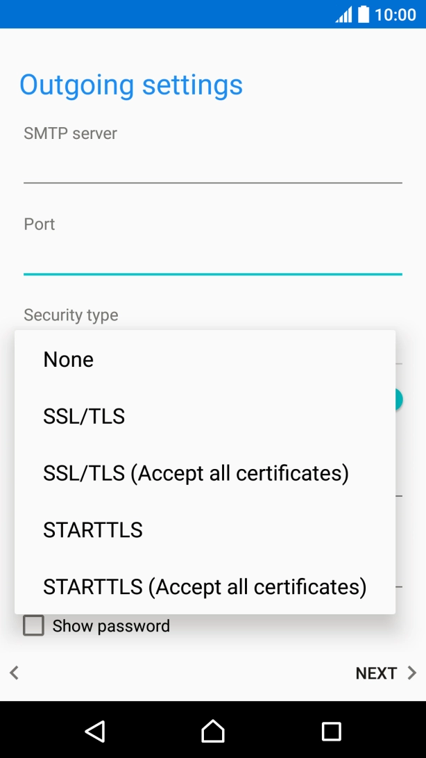 Press SSL/TLS (Accept all certificates).
