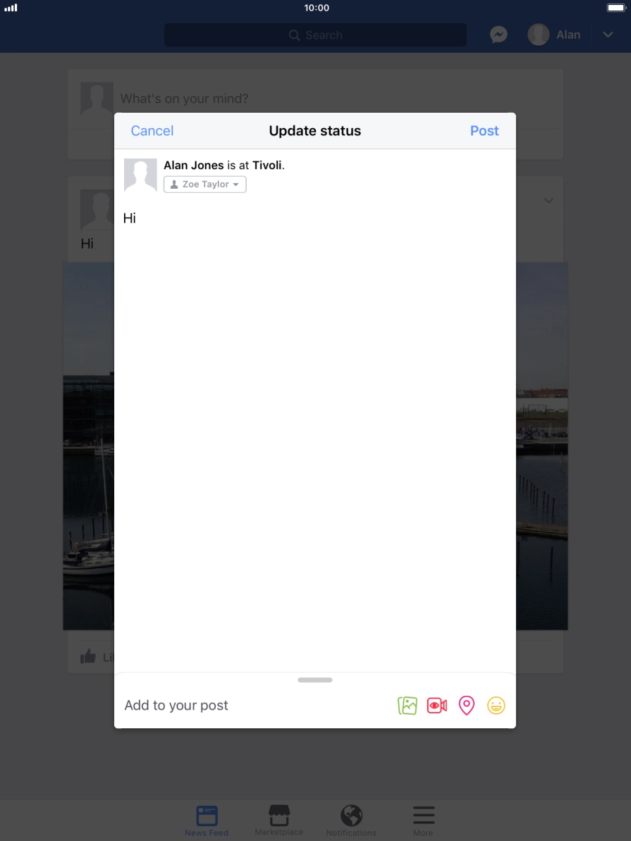 Write the required text and press Post.