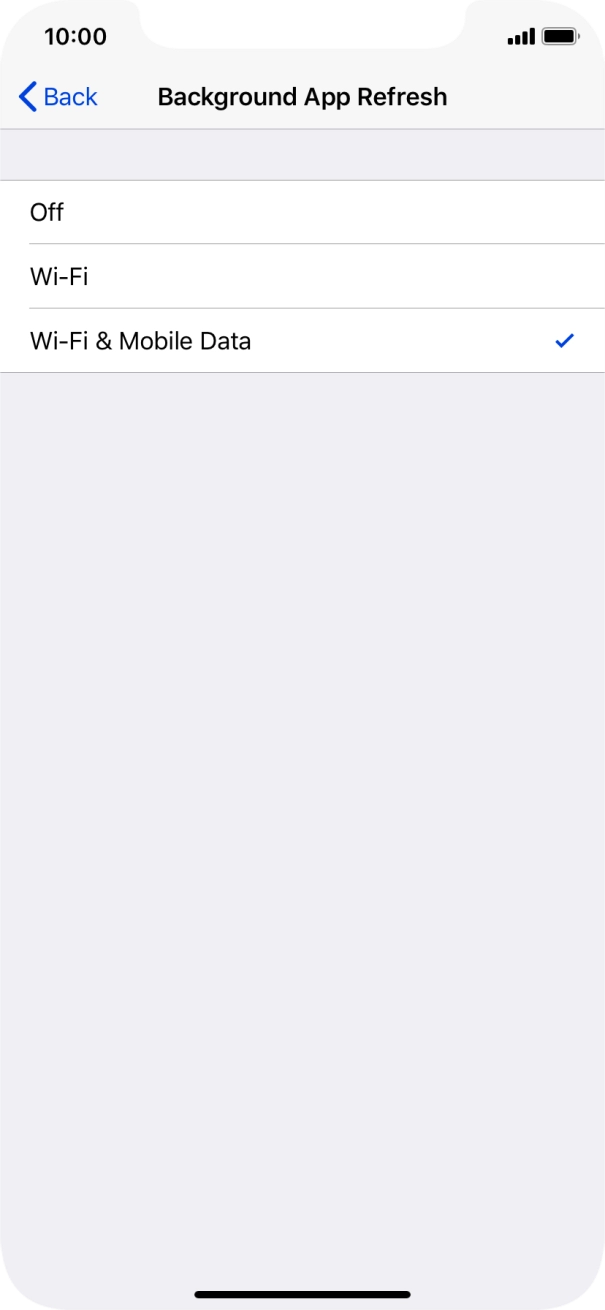 To turn off background refresh of apps, press Off. To turn off background refresh of apps, press Off.