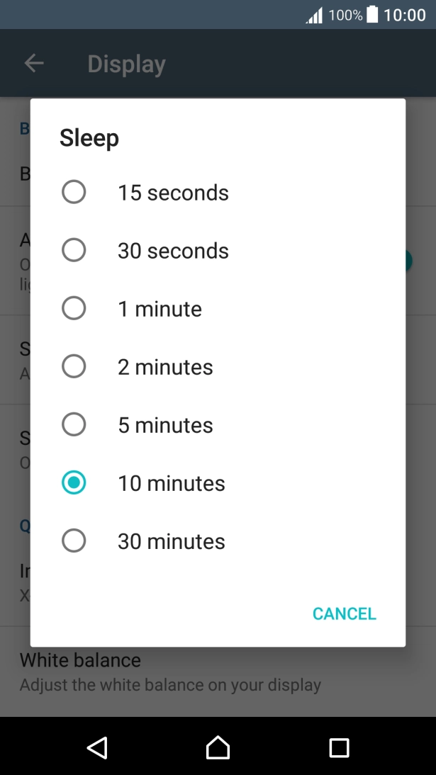 Press the required setting.