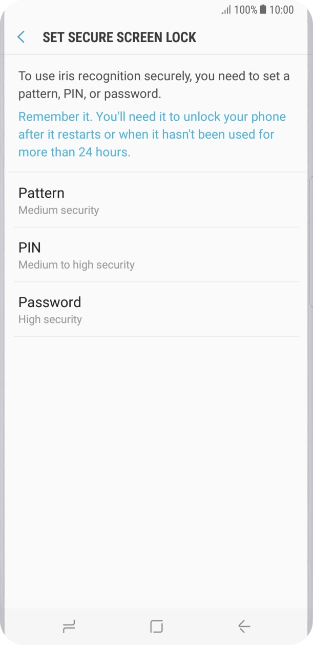 Press the required setting and follow the instructions on the screen to create an additional phone lock code.
