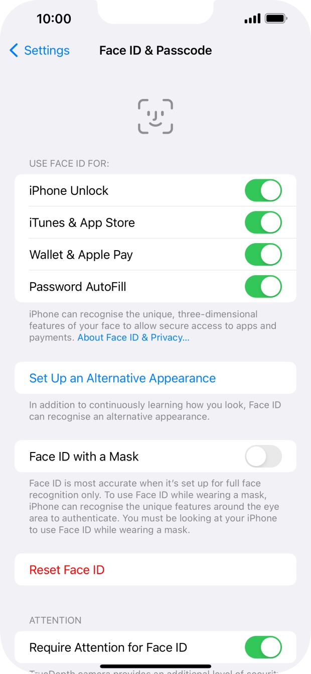 Press the indicators next to the required settings to turn them on or off.