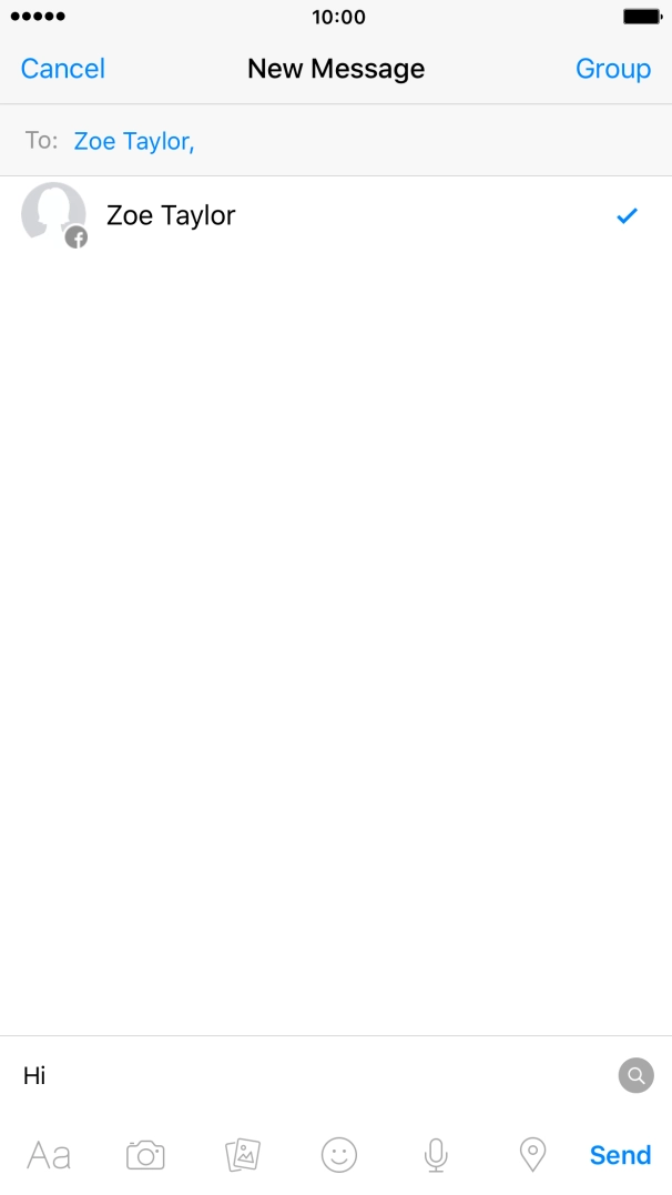 Write the required message and press Send.