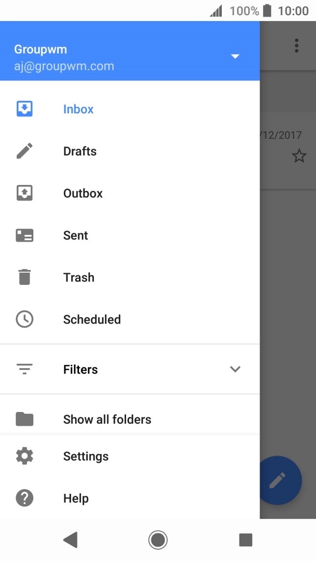 Press the email account drop down list.