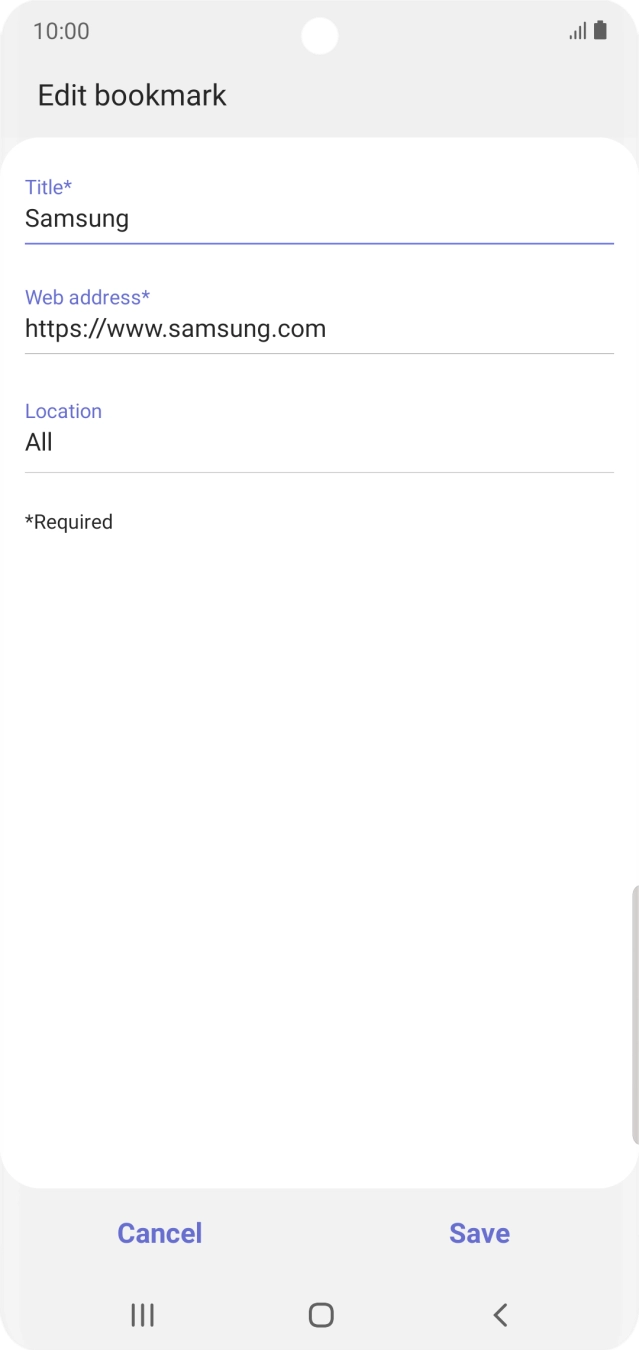 Key in the required name of the bookmark and press Save.