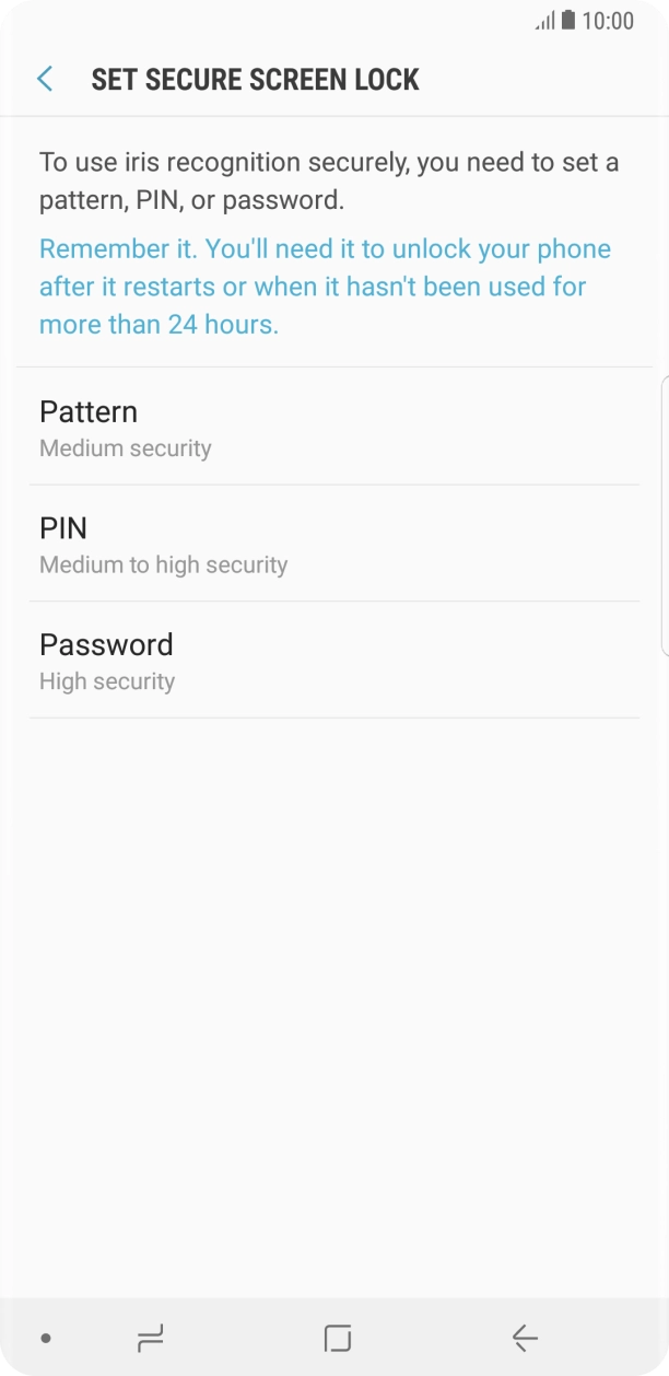 Press the required setting and follow the instructions on the screen to create an additional phone lock code.