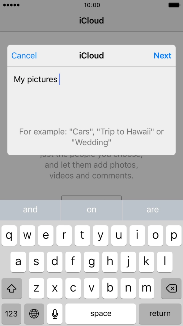 Press Next and key in the first letters of the contact you want to share the album with.