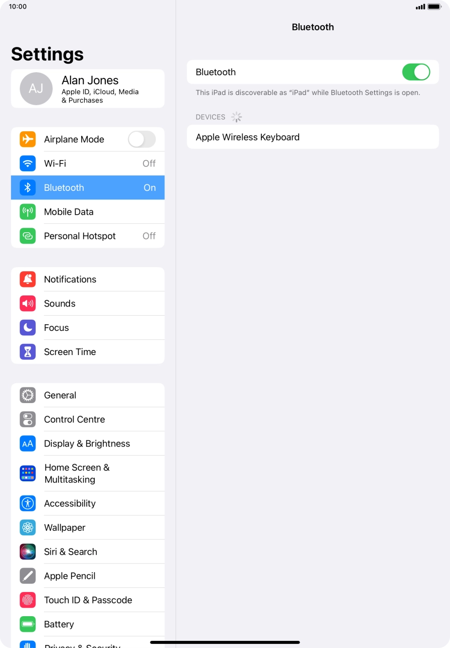 Press the required Bluetooth device and follow the instructions on the screen to pair the device with your tablet.