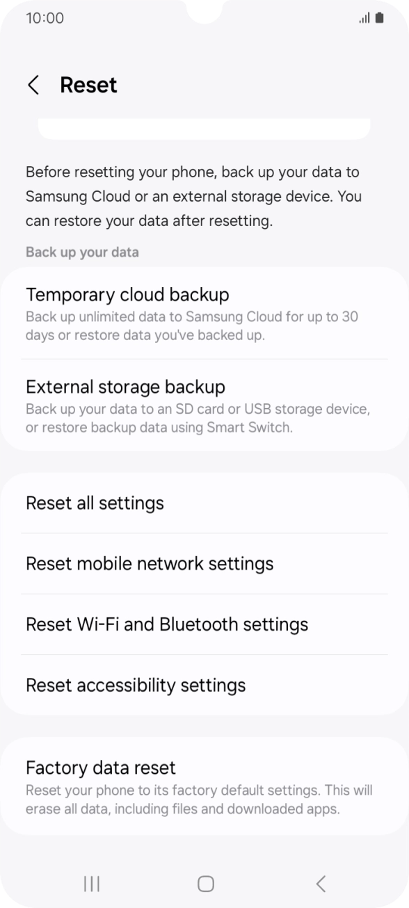 Press Factory data reset.