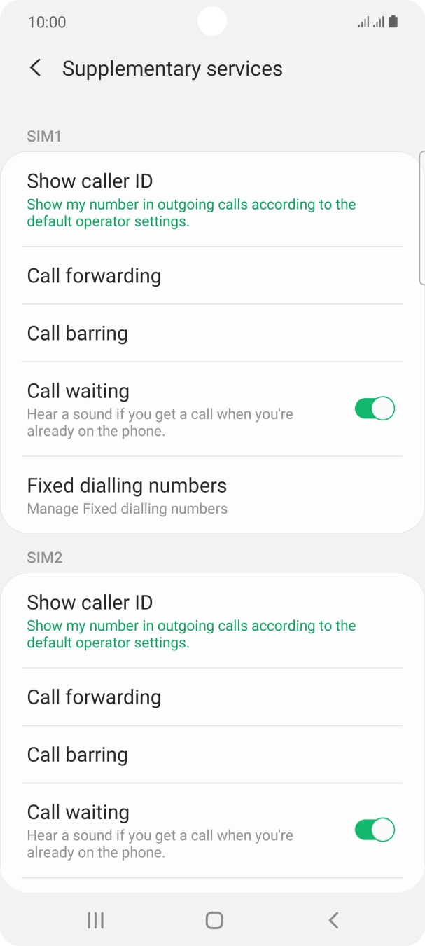 Press Call forwarding below the required SIM.