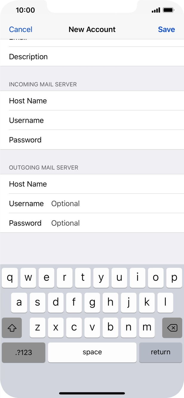 Press Username and key in the username for your email account.