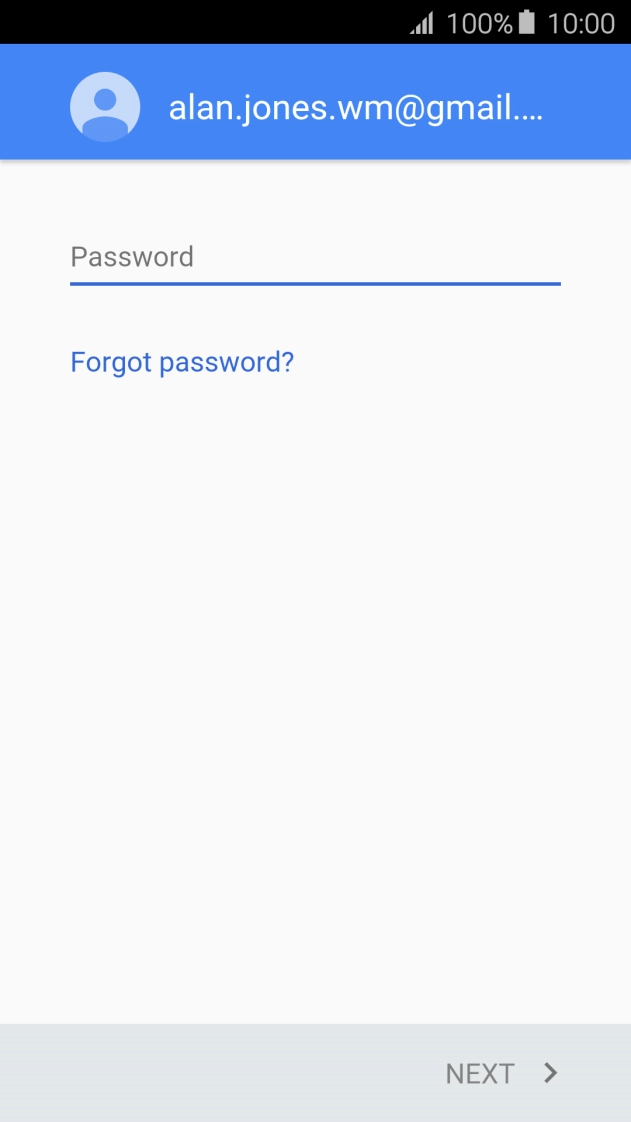 Press Password and key in the password for your Google account. Press Password and key in the password for your Google account.