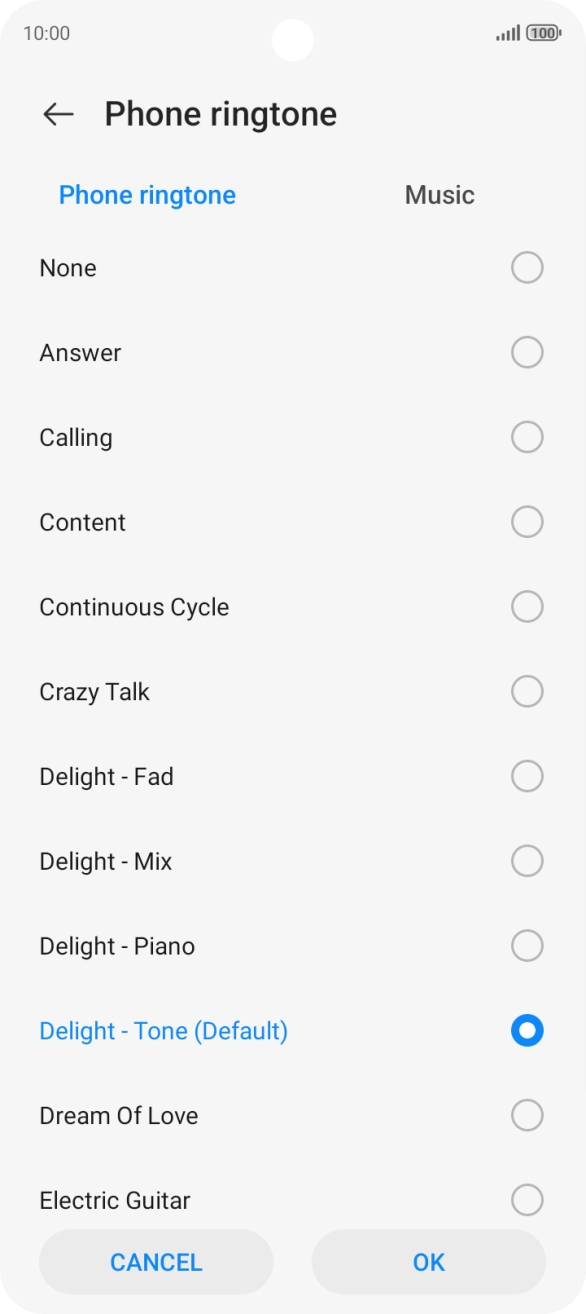 Press the different ring tones to hear them.