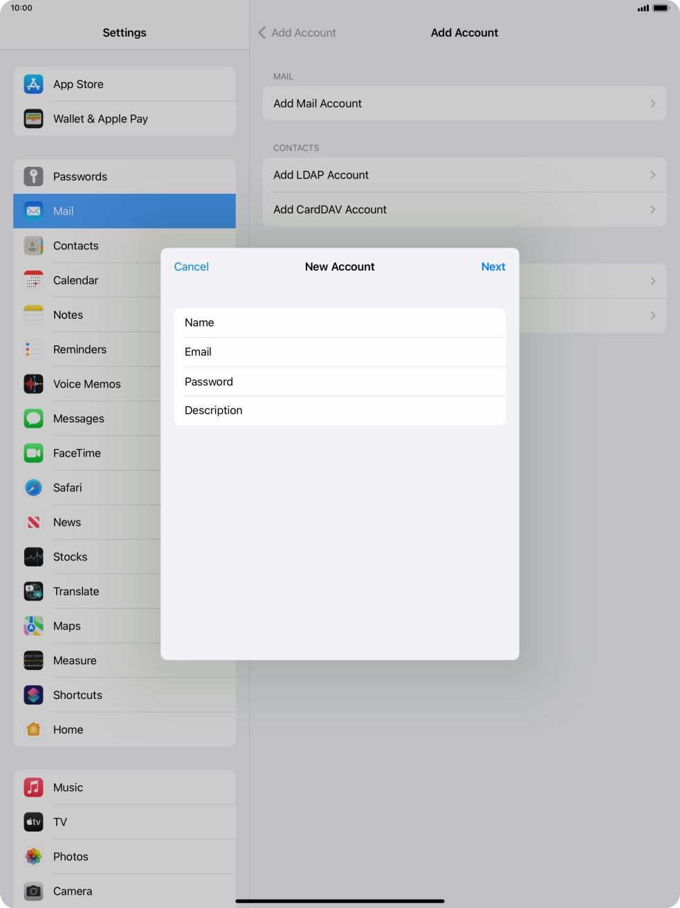 Press Description and key in the required name.