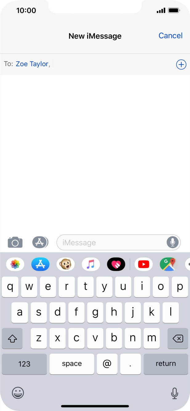 If the recipient can receive iMessages, iMessage is displayed in the text input field.