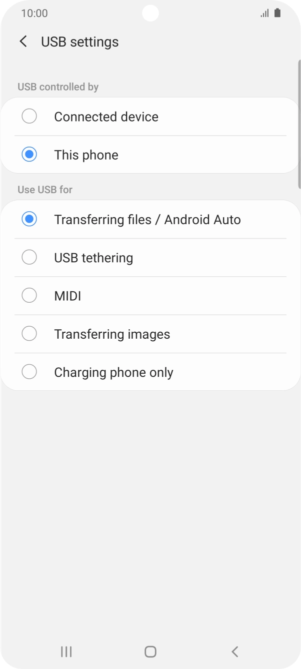 Press Transferring files / Android Auto.