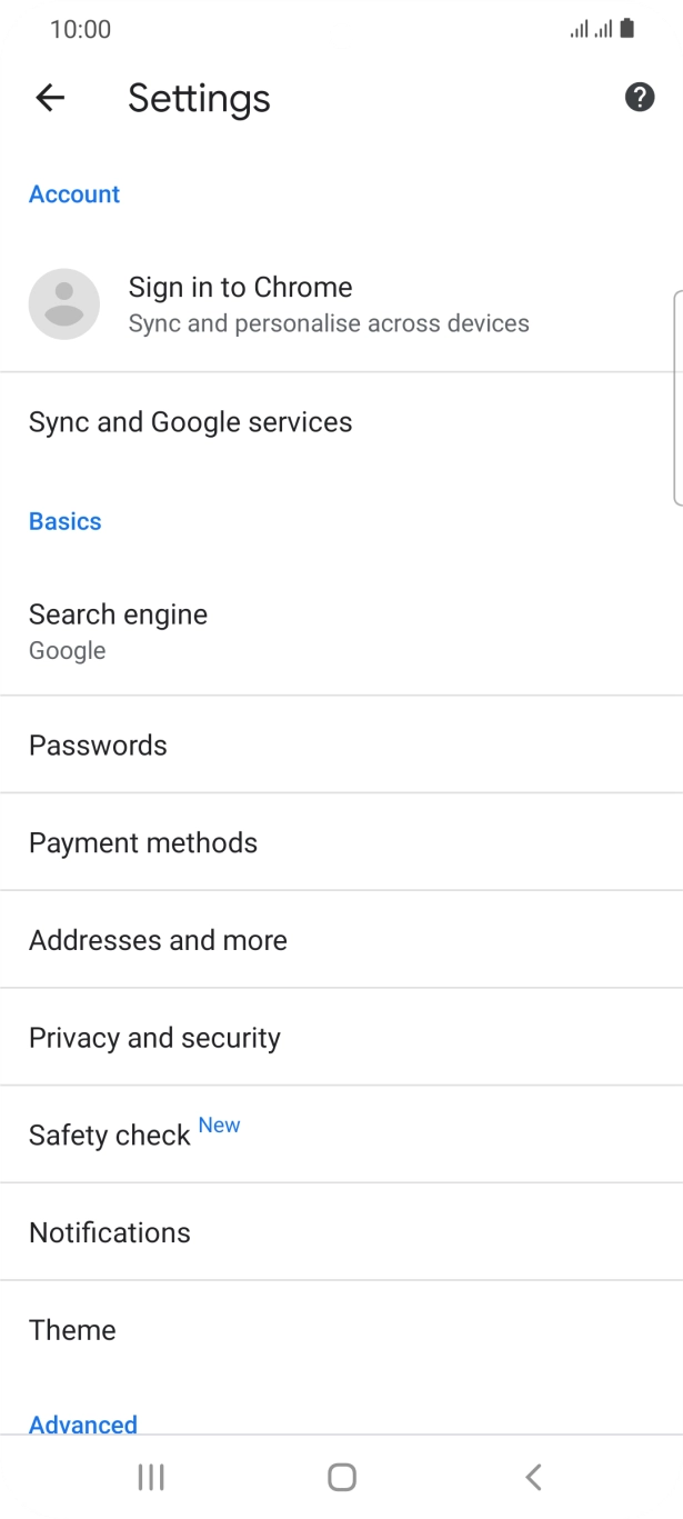Press Privacy and security.