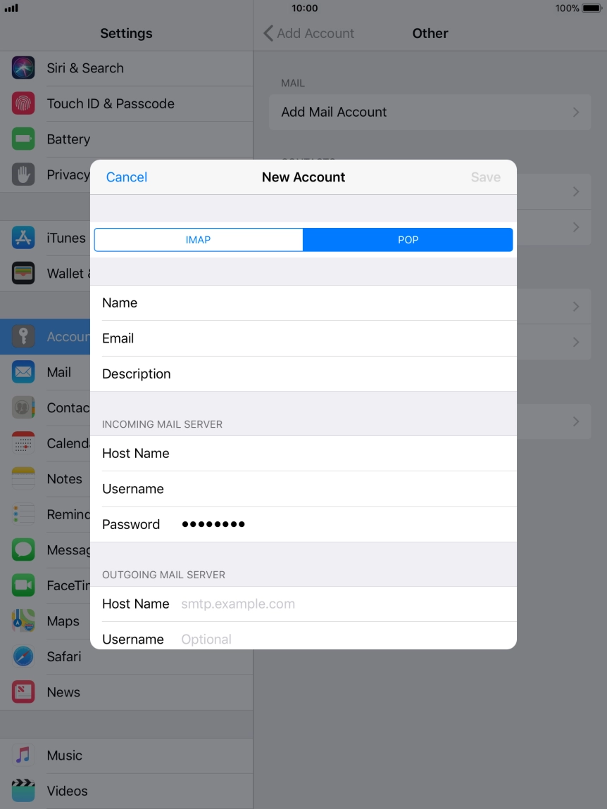 Press Host Name and key in the name of your email provider's outgoing server.