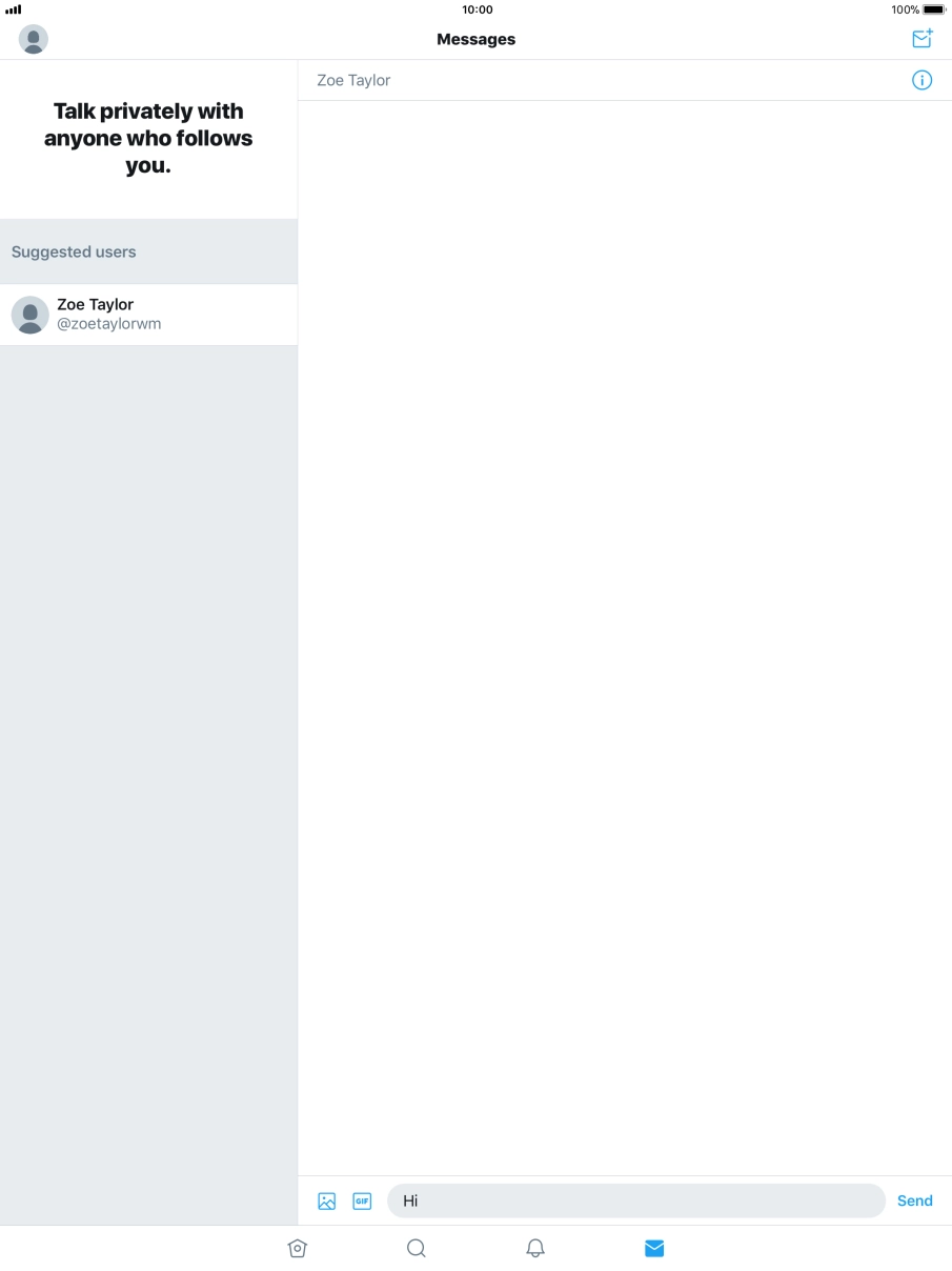 Write the required message and press Send.