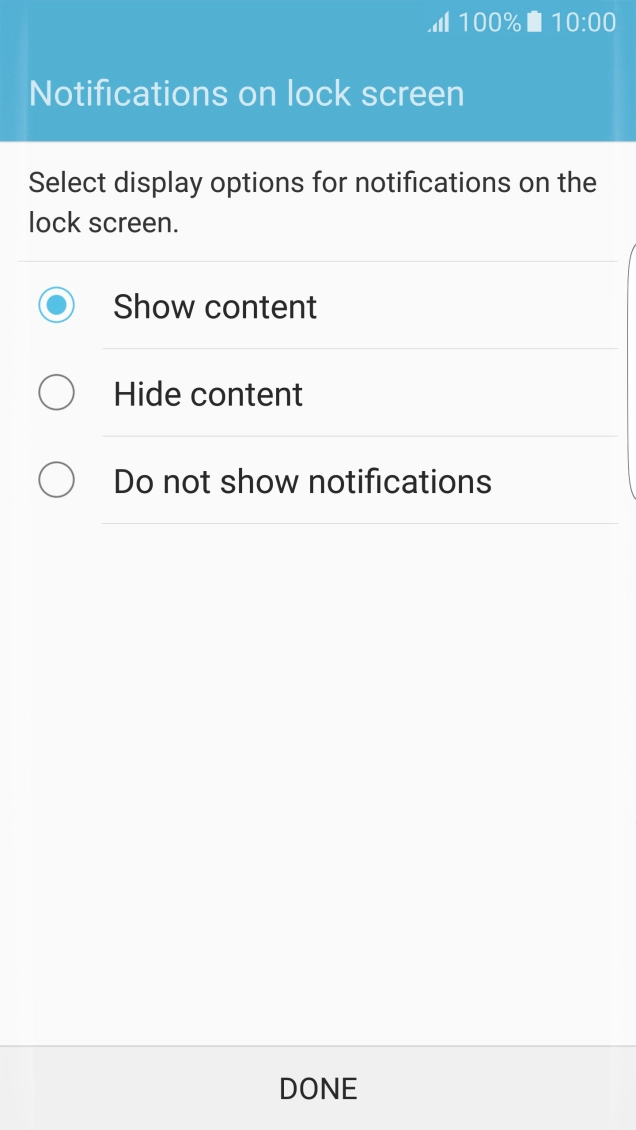 Press the required setting.
