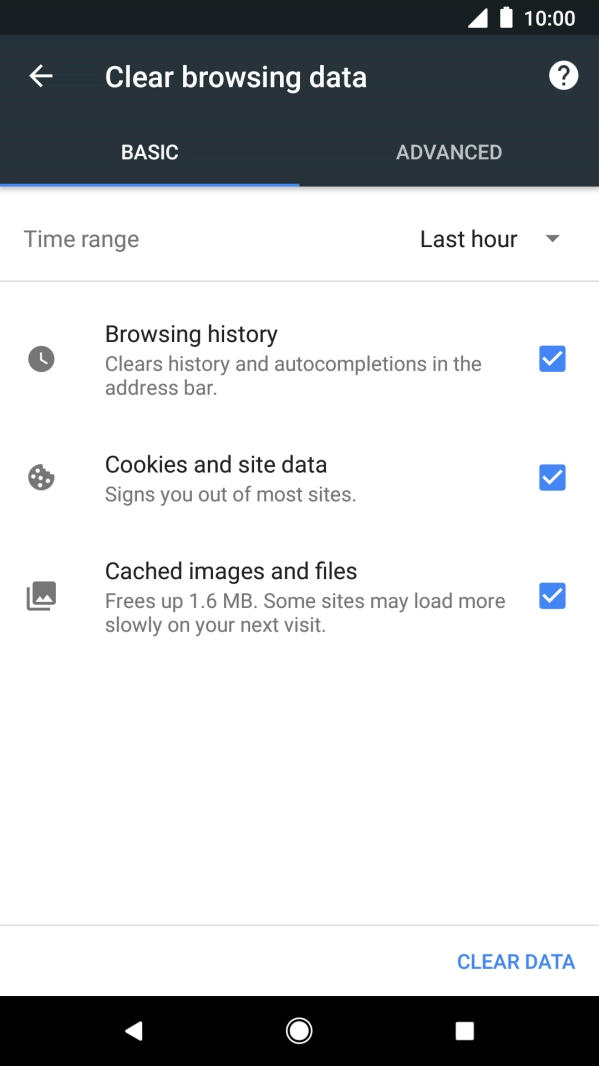Press the field next to the required data types.
