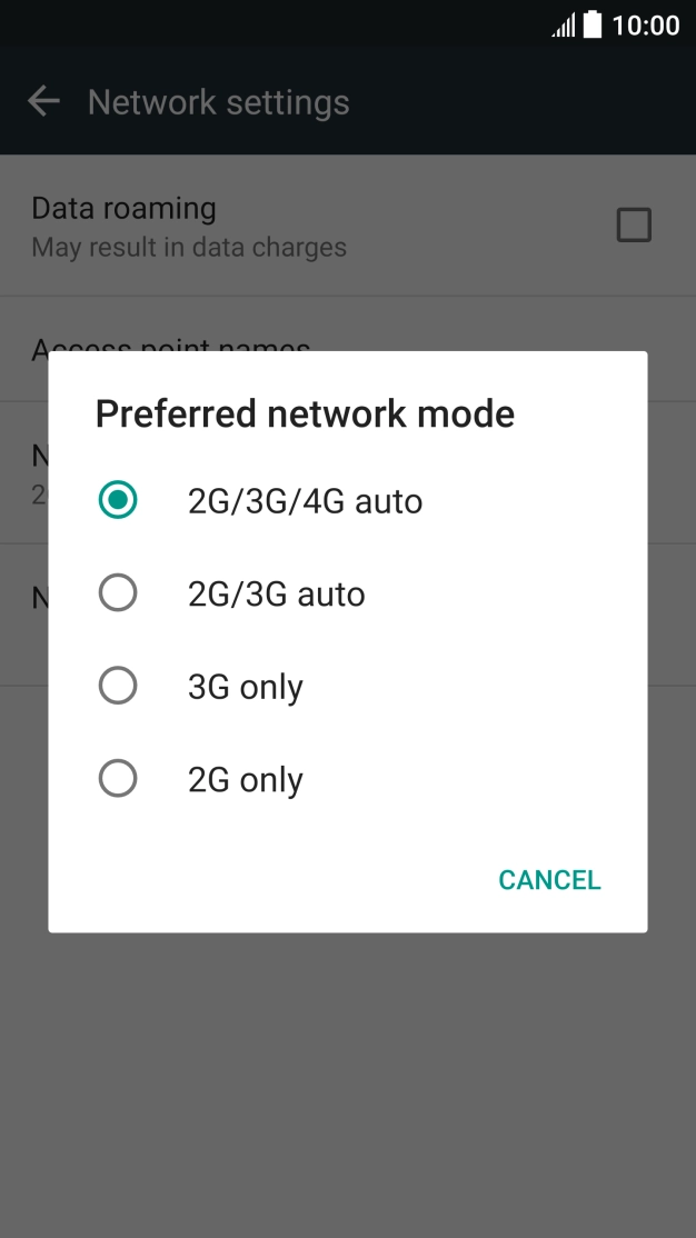 Press the required network mode.
