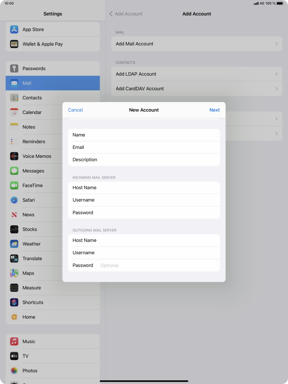 Press Password and key in the password for your email account.
