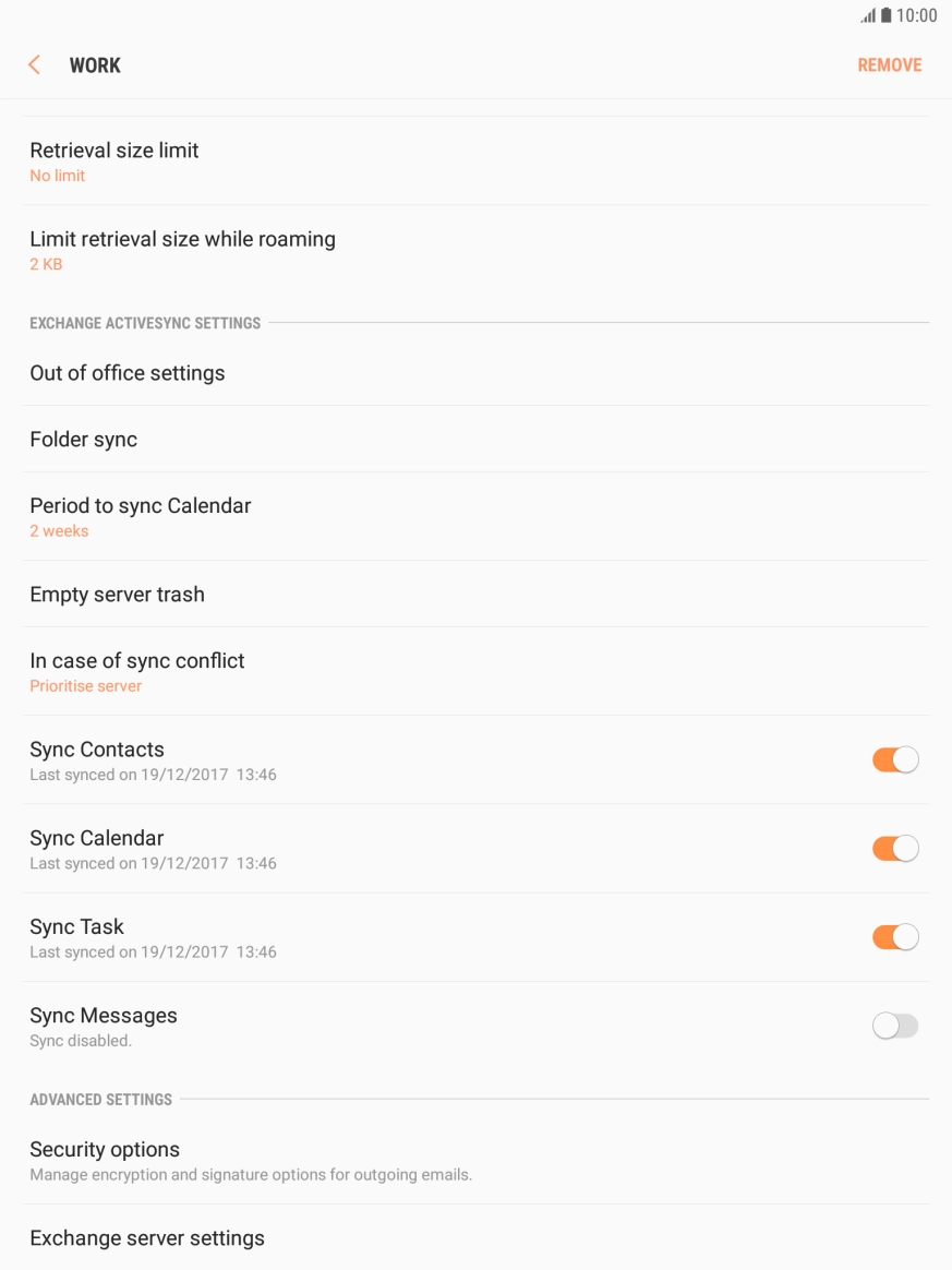 Press the indicator next to the required data types to turn the function on or off.