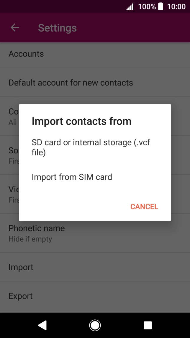 Press Import from SIM card.