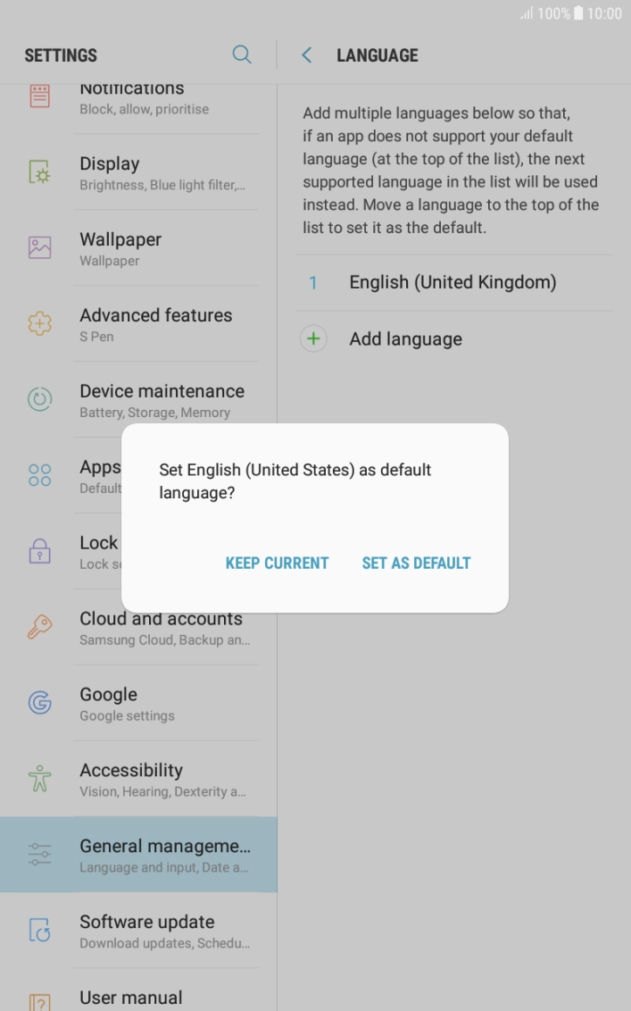 To select the new language as the default language, press SET AS DEFAULT.