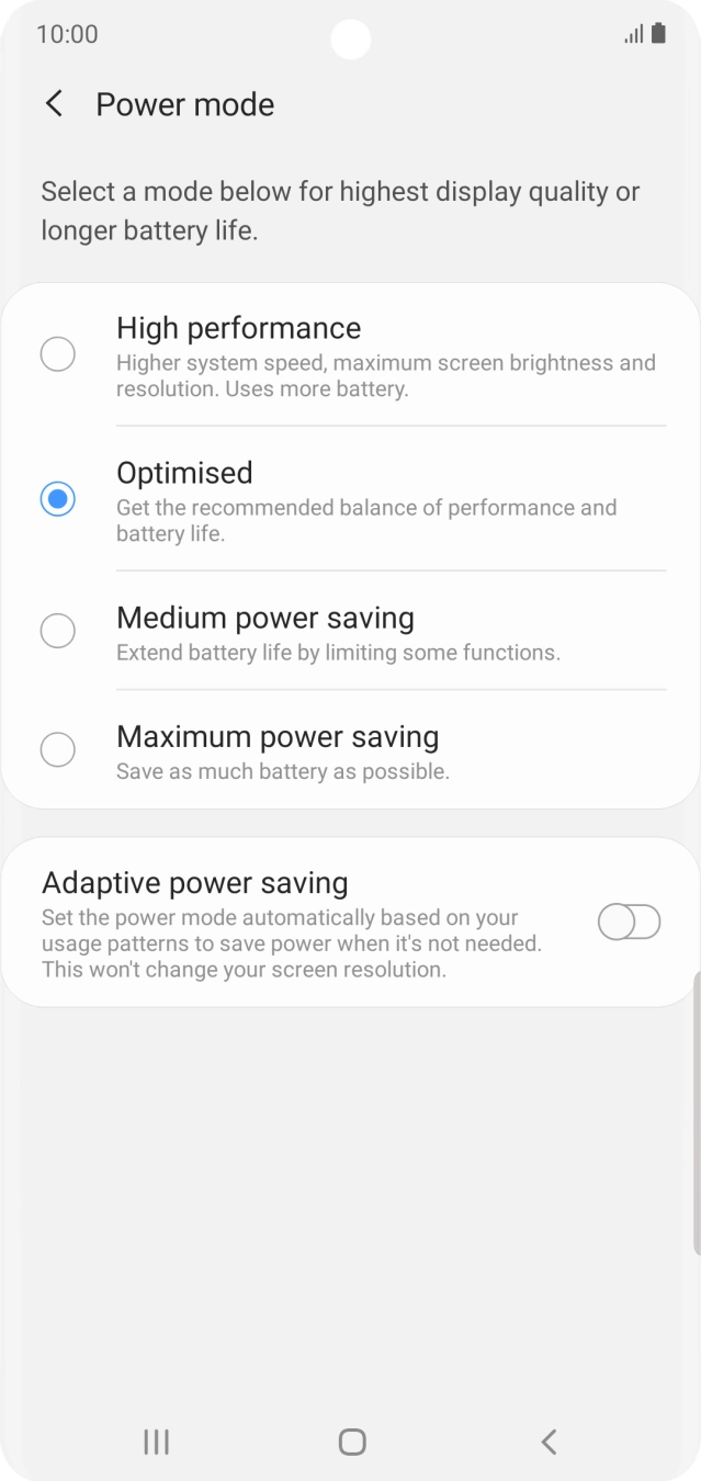 Press the required setting to turn on the function.
