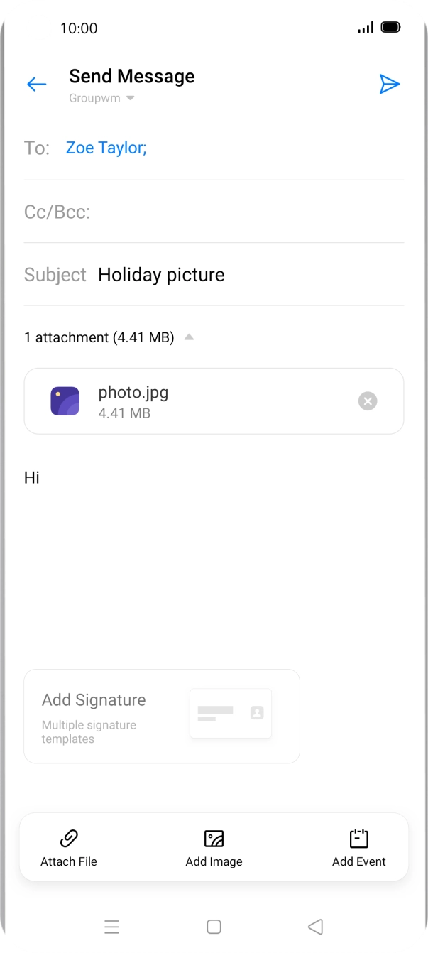 Press the send icon when you've finished your email.