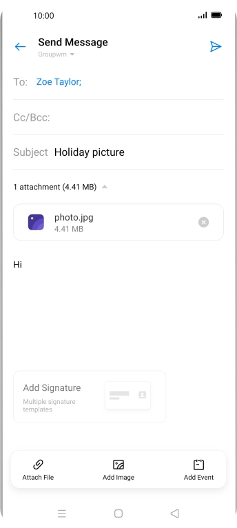 Press the send icon when you've finished your email. Press the send icon when you've finished your email.