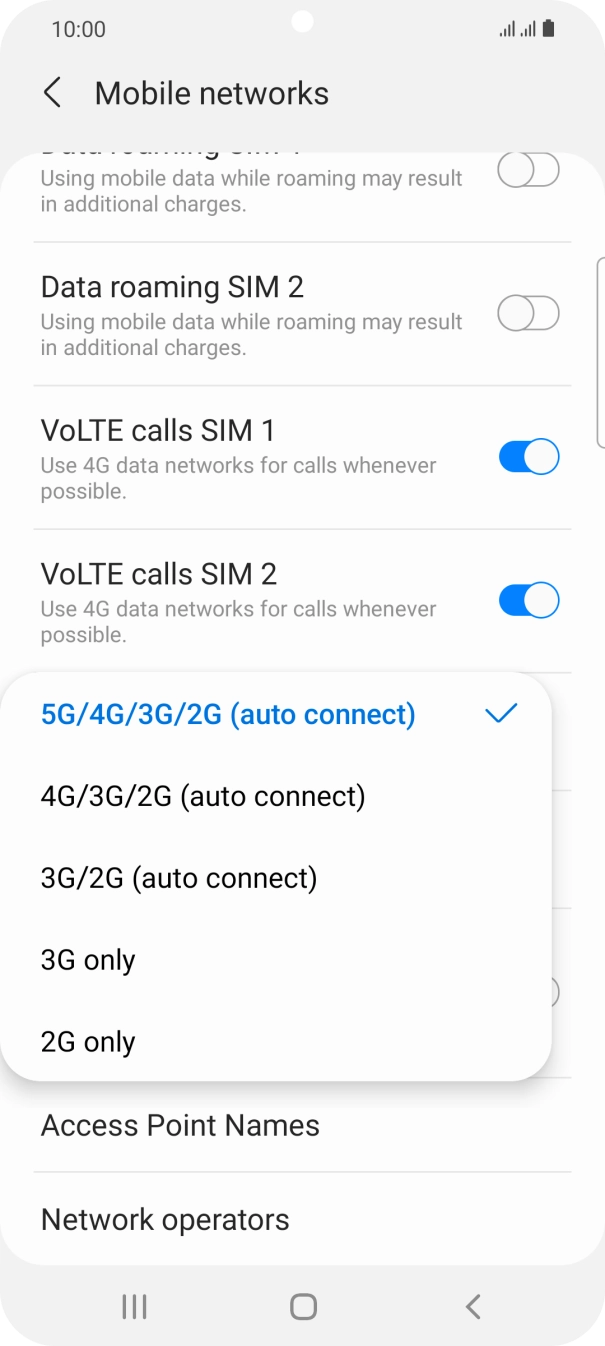 Press the required network mode.