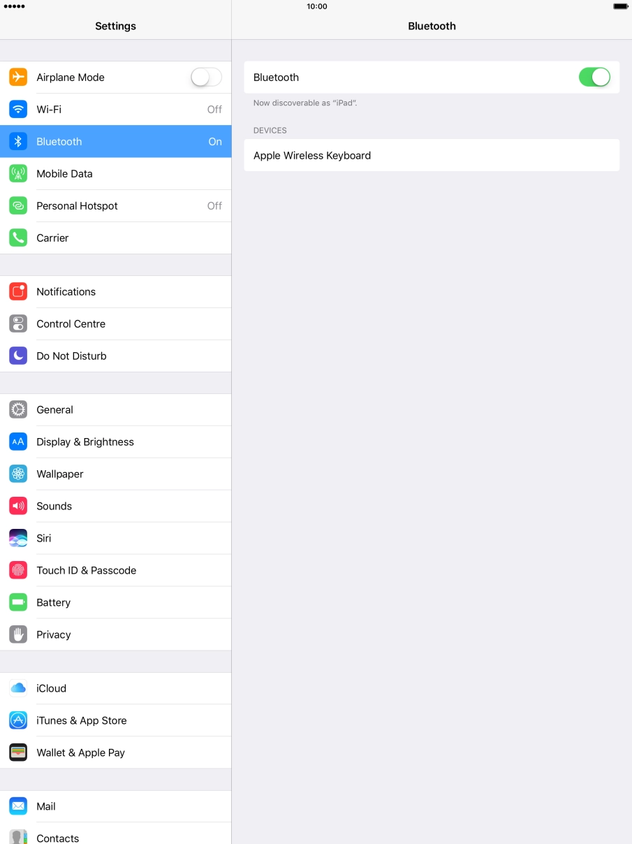 Press the required Bluetooth device and follow the instructions on the screen to pair the device with your tablet.