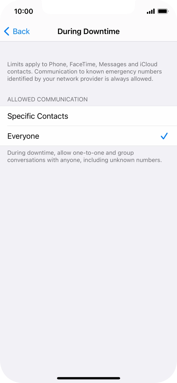 Press the required setting.