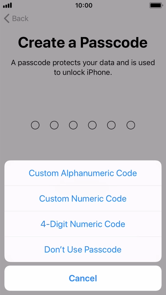 Follow the instructions on the screen to turn on use of phone lock code or press Don't Use Passcode.