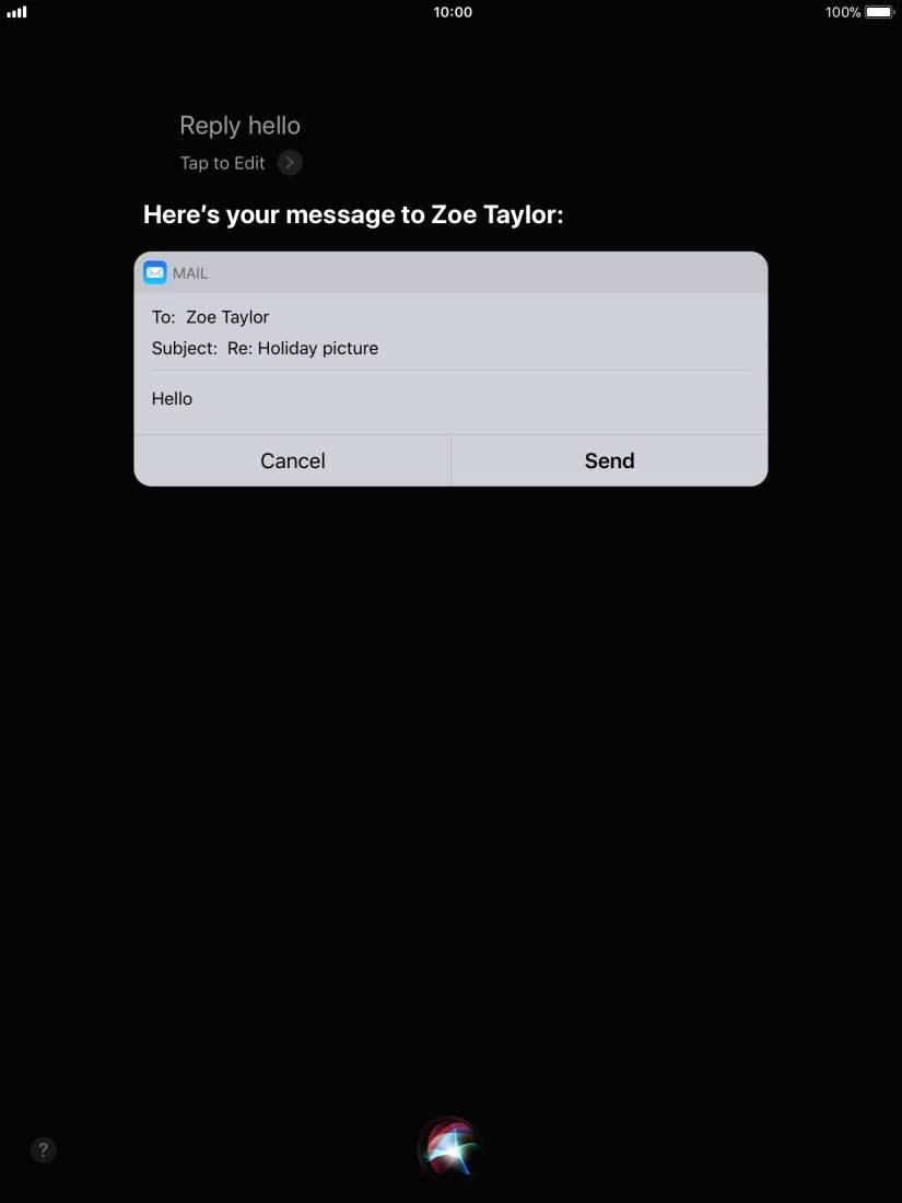 If an application is open on your tablet, such as a Mail, you can also use the functions available here, e.g.: REPLY [text].