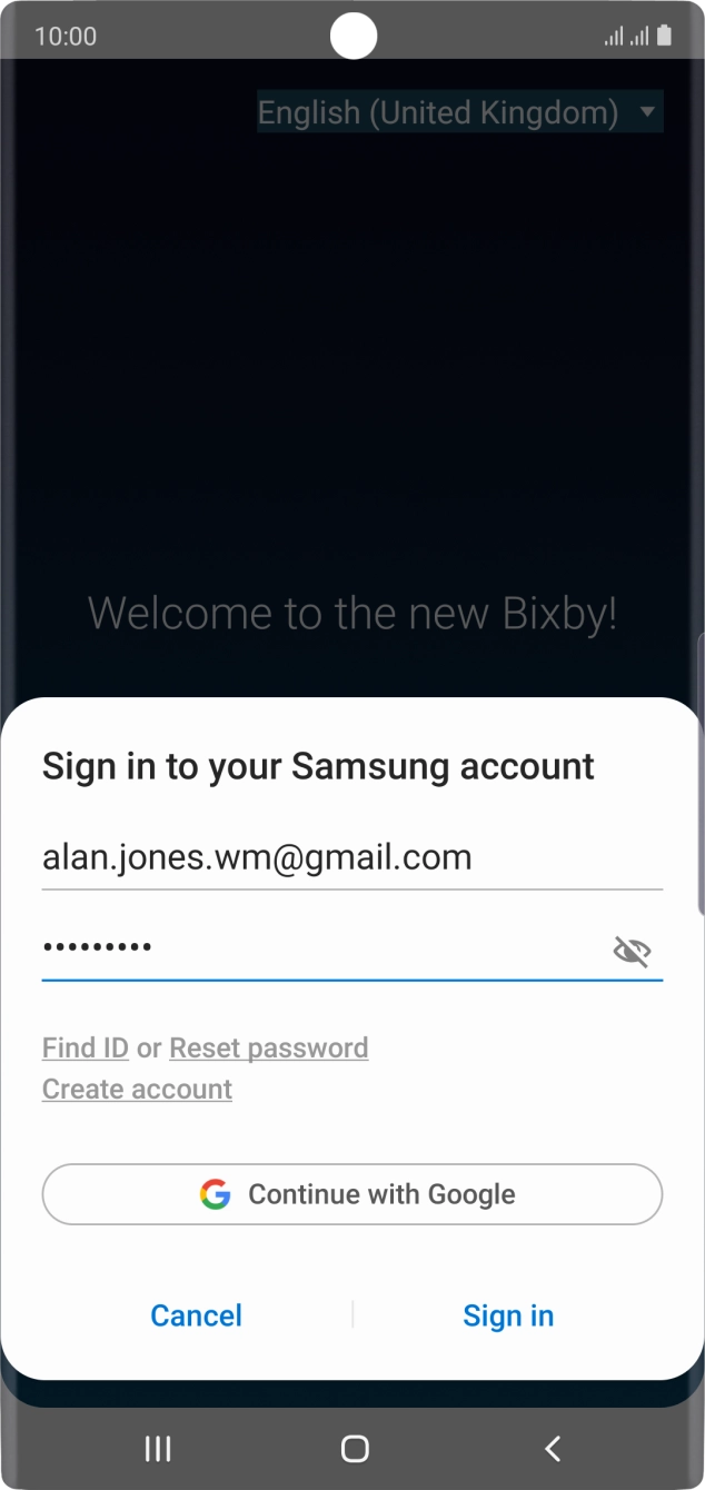 Press Sign in and follow the instructions on the screen to select Bixby settings.