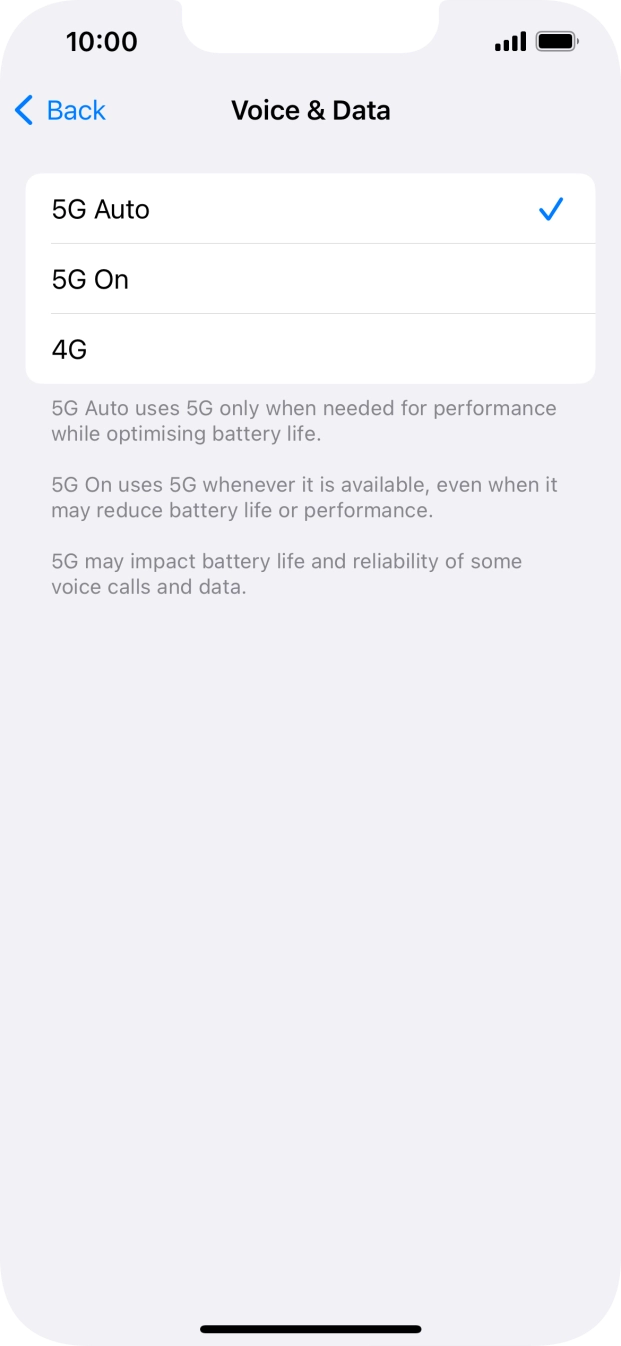 To turn on automatic switch between 5G and 4G, press 5G Auto.