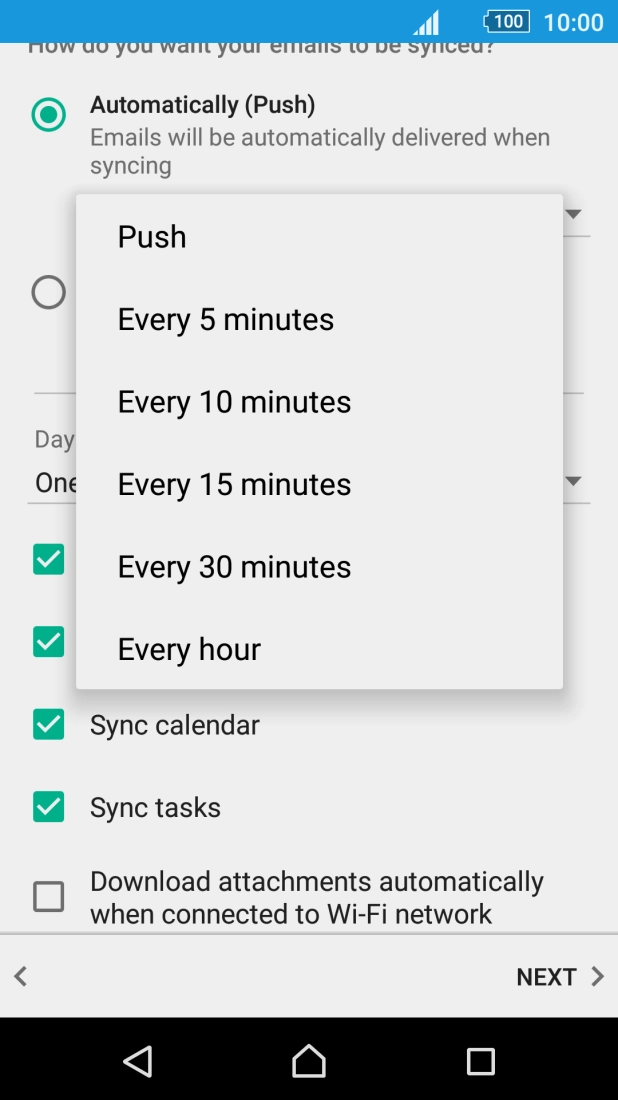Press the required setting.